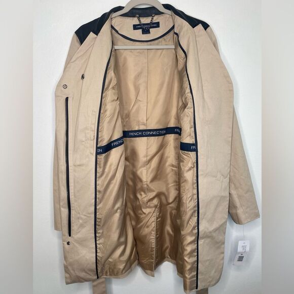 NWT French Connection Mid length Trench Coat Size Large Minimalist Corpcore - Picture 8 of 12